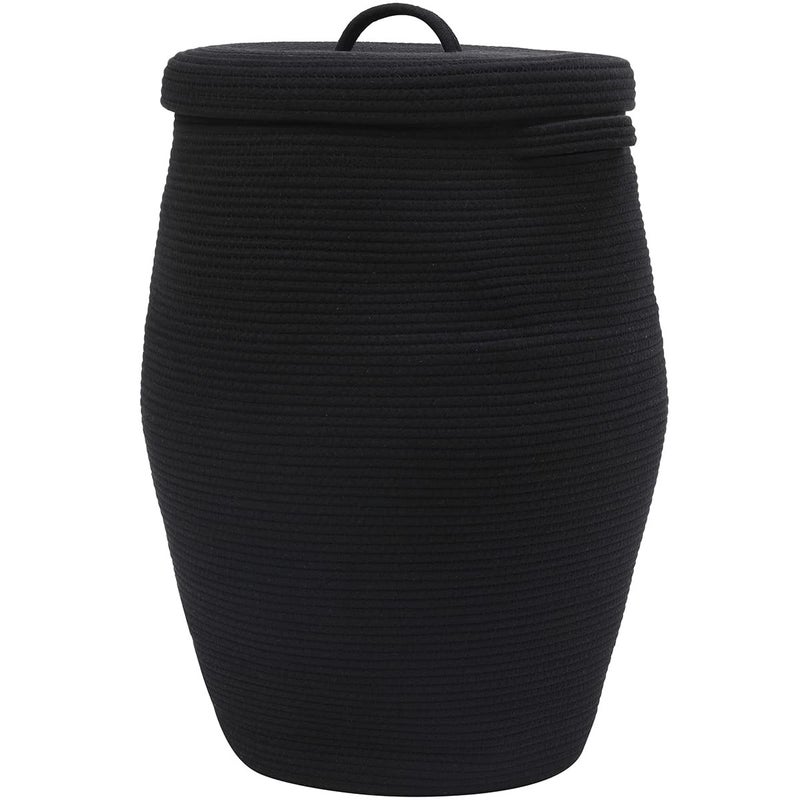 Cottonphant 26"x20" Handcrafted Tall Cotton Rope Basket with Lid, Stylish Flagon Shape with Cover, Clothes Hamper with Top, for Bedroom and Living Room, Jute/Black Mix - Image 1