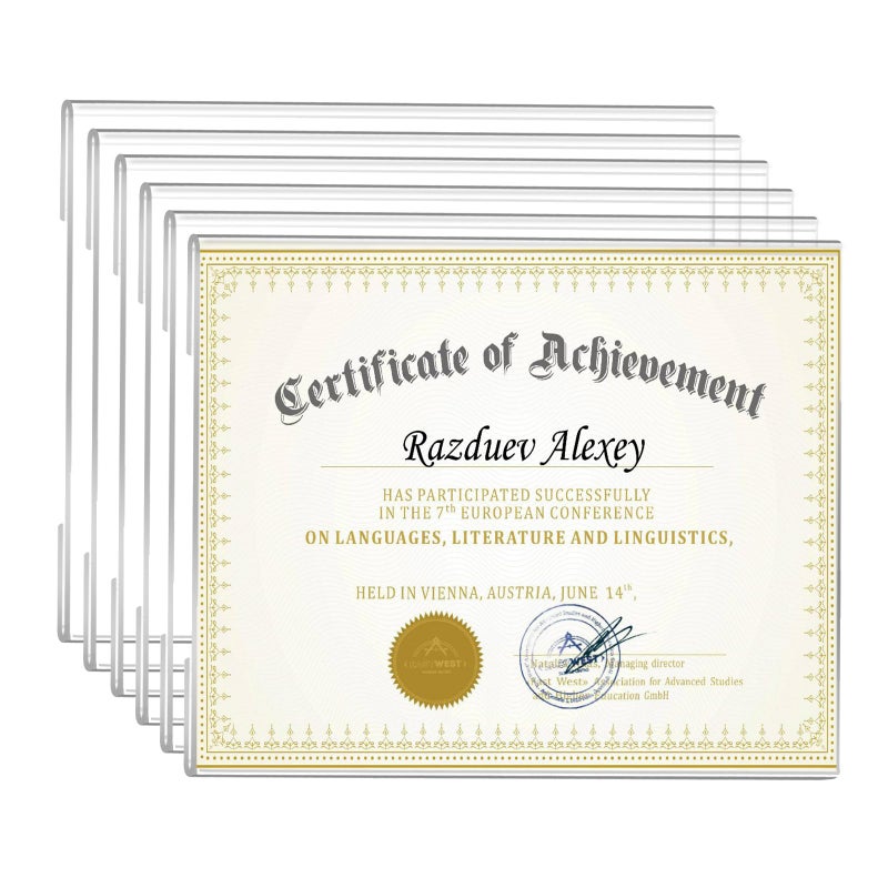 Ludery 85 x11 Acrylic Picture Frame Set of 6 Wall Mounting Frame 85x11 Clear Certificate Document Frame Diploma Frames for Wall Display Horizontal - Image 2