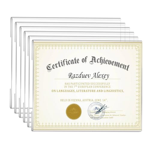 Ludery 85 x11 Acrylic Picture Frame Set of 6 Wall Mounting Frame 85x11 Clear Certificate Document Frame Diploma Frames for Wall Display Horizontal - Image 1