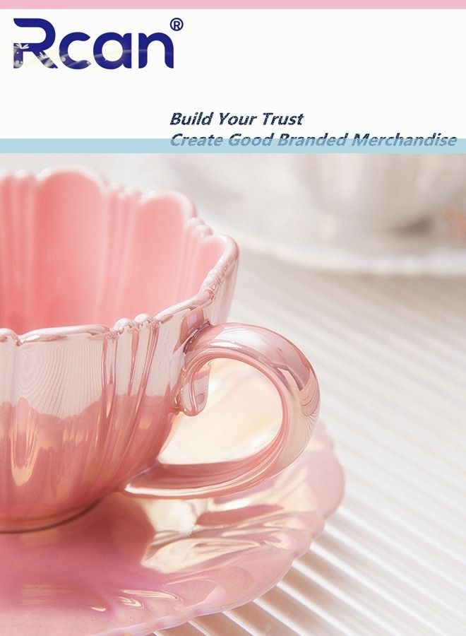 Rcan Flower Shape Pearl Pink Coffee Cup Saucer Set Ceramic Cup Gift Tea Cup Afternoon Tea Water Juice Coffe Milk Breakfast Coffee Mug For Women Adults - Image 4