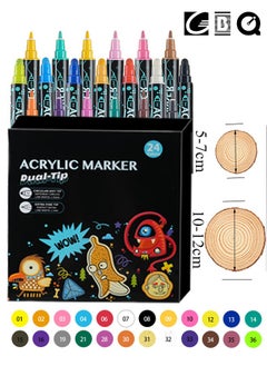GBQ 24PCS Double-ended Acrylic Marker For Children's Student Handbook Marker Pen Color Graffiti Marker Pen With 2PCS Wood Chips DIY10-12cm 5-7cm Painting Art Tools Stationery  - Image 1