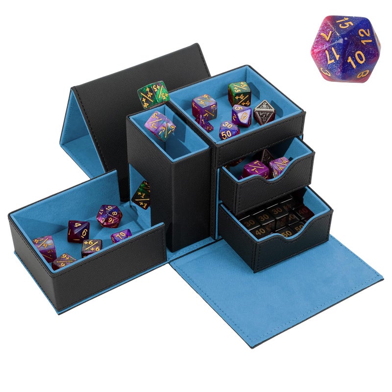Stepane Dice Tray Dice Tower Storage Box 3 in 1 Dice Holder Case Dice Rolling Tray Dice Rolling Tower Dice Storage Drawers Leather Magnetic Closure DND Accessories Gifts for RPG MTG BlackBlue - Image 2