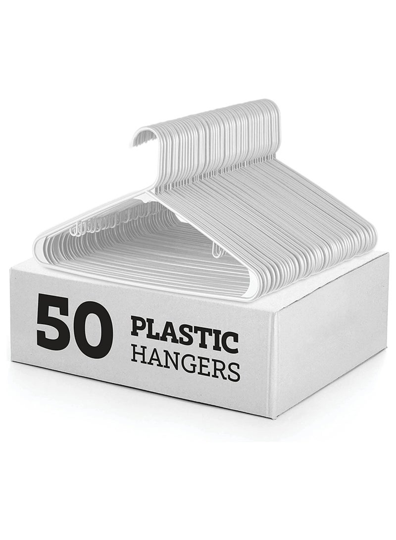 ويمارت مجموعة من 50 علاقة ملابس بلاستيكية متينة وقوية لتنظيم الخزائن، علاقات ملابس بلاستيكية مزودة بخطافات مدمجة، علاقات ملابس موفرة للمساحة للمعاطف والقمصان والفساتين والسراويل وربطات العنق، أبيض - Image 1