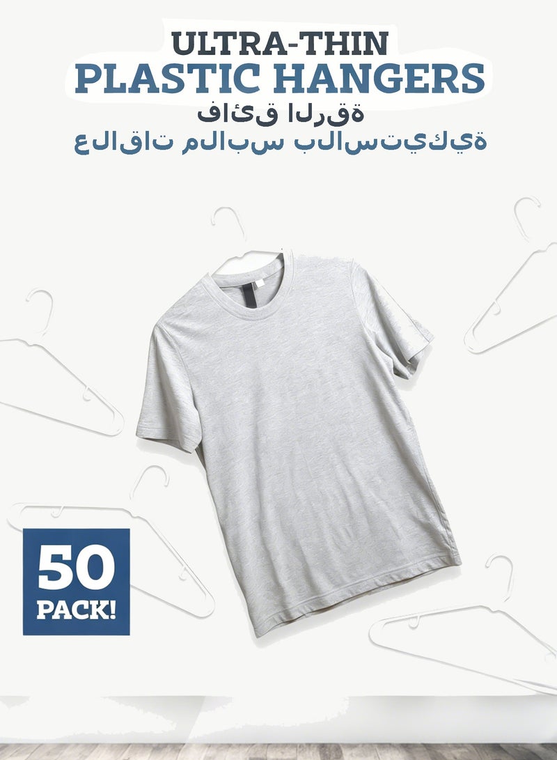 ويمارت مجموعة من 50 علاقة ملابس بلاستيكية متينة وقوية لتنظيم الخزائن، علاقات ملابس بلاستيكية مزودة بخطافات مدمجة، علاقات ملابس موفرة للمساحة للمعاطف والقمصان والفساتين والسراويل وربطات العنق، أبيض - Image 4