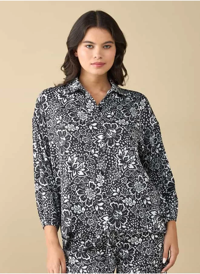 FAV Printed Shirt with Long Sleeves and Pyjama Set