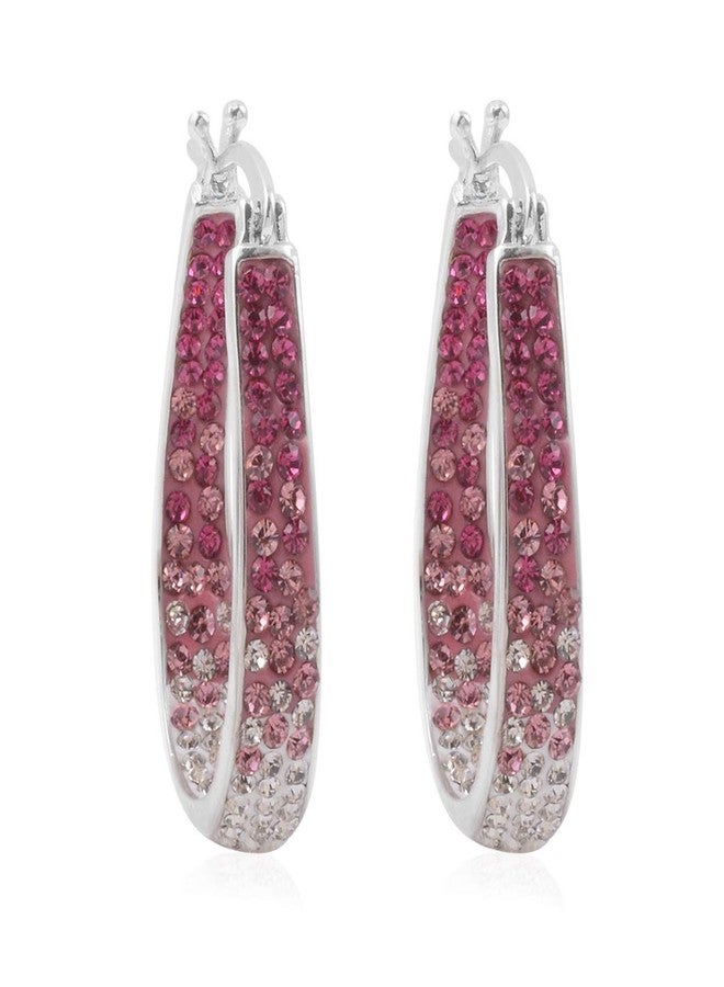 Savlano 14K White Gold Plated Inside Out Crystal Hoop Earrings For Women (Pink-White) - Image 1