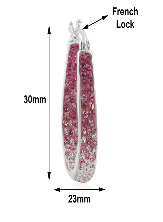 Savlano 14K White Gold Plated Inside Out Crystal Hoop Earrings For Women (Pink-White) - Image 3