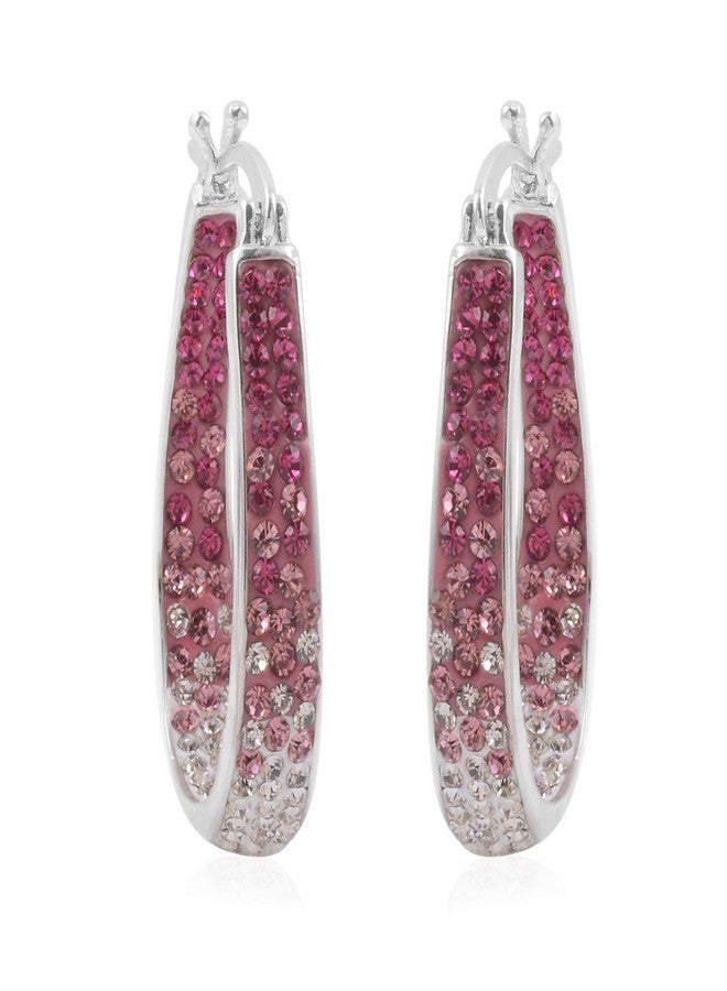 Savlano 14K White Gold Plated Inside Out Crystal Hoop Earrings For Women (Pink-White) - Image 2