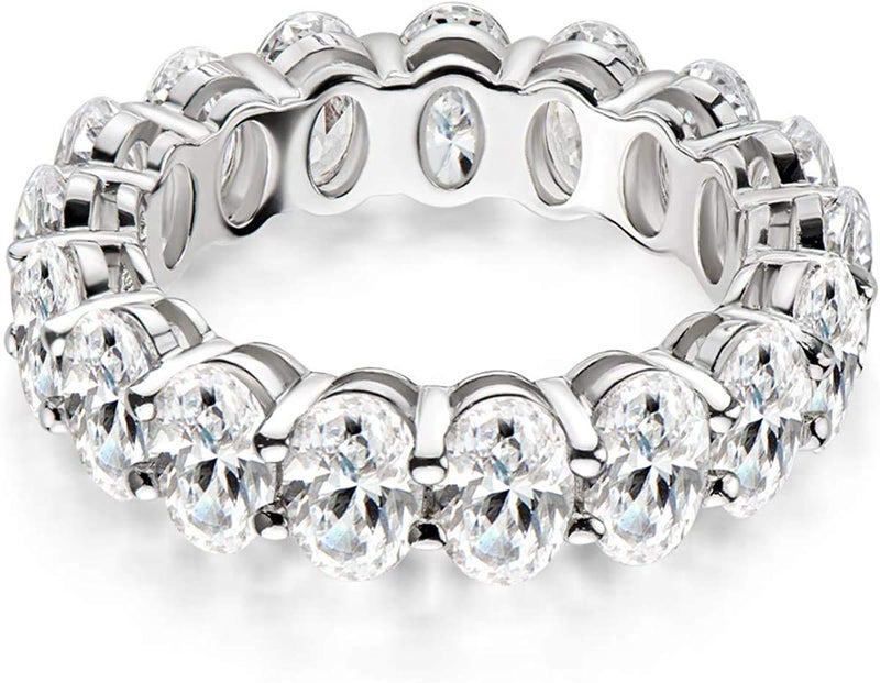 Savlano 18K White Gold Plated Cubic Zirconia Oval Cut Eternity Ring Band for Women (White Gold, 8) - Image 3