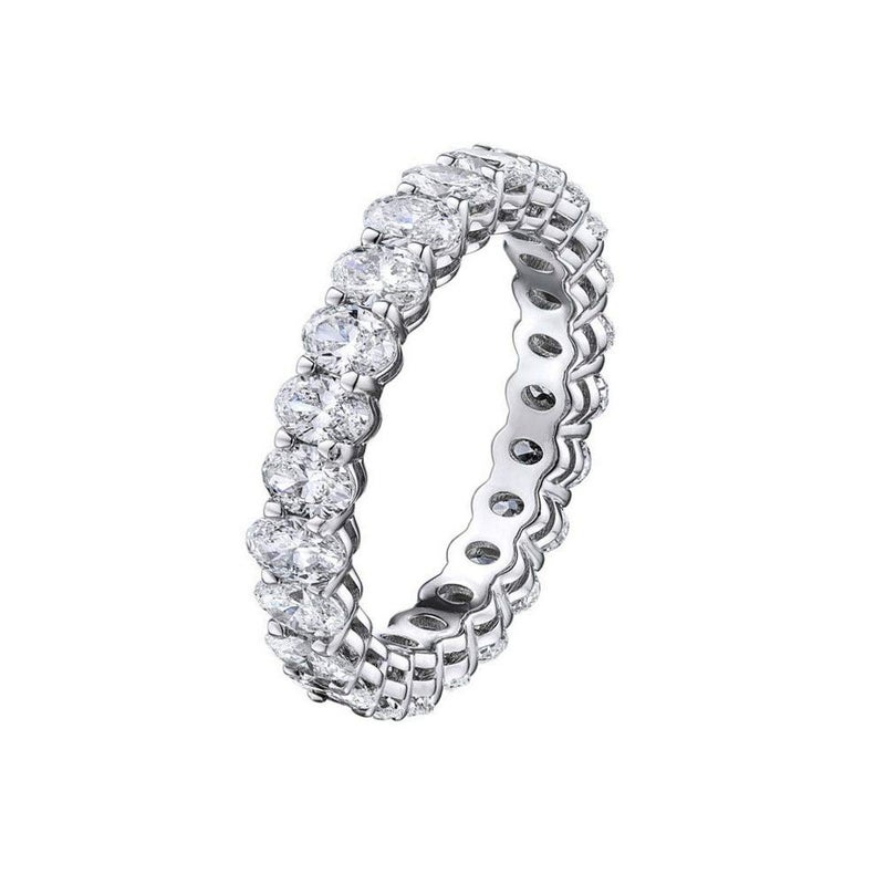 Savlano 18K White Gold Plated Cubic Zirconia Oval Cut Eternity Ring Band for Women (White Gold, 8) - Image 1