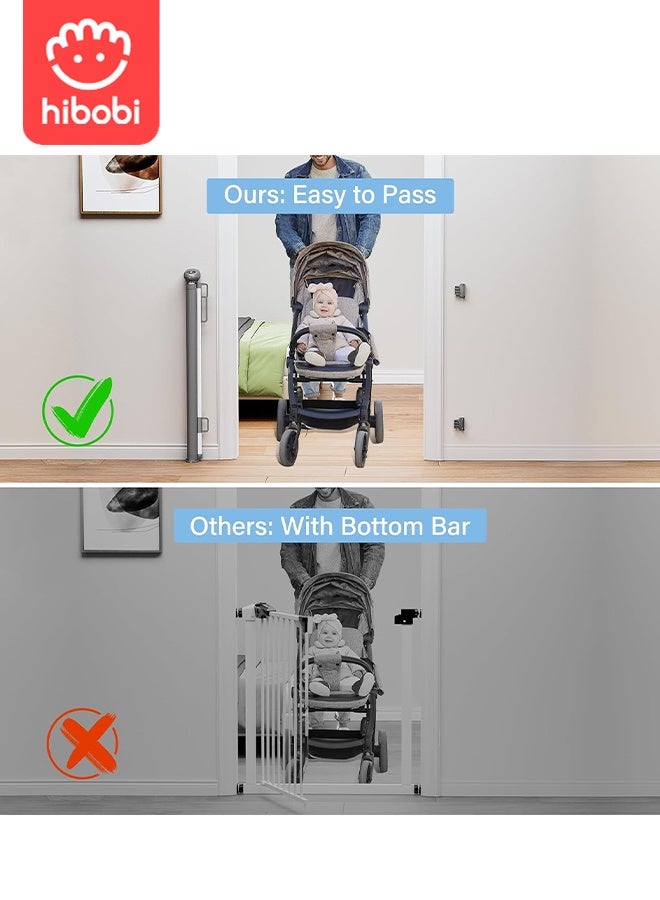 هيبوبي بوابة أمان للأطفال والحيوانات الأليفة قابلة للسحب من hibobi | ‎150x86‎ سم | بدون عارضة سفلية، لا تعثر | تشغيل بيد واحدة + قفل أمان | تركيب باللاصق أو بالمسامير | مناسبة للسلالم والممرات والشرفات والفناء - Image 2