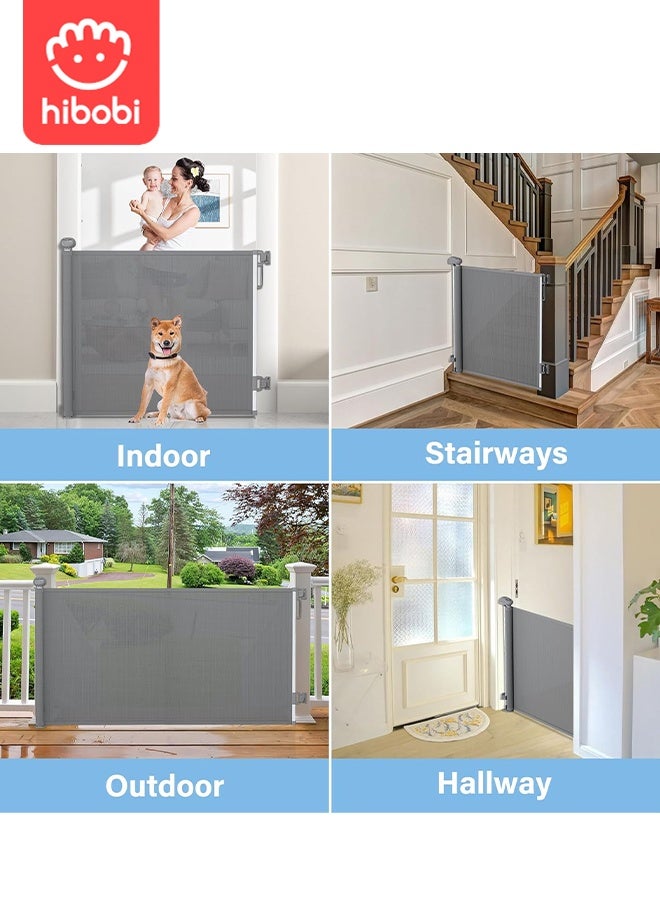 هيبوبي بوابة أمان للأطفال والحيوانات الأليفة قابلة للسحب من hibobi | ‎150x86‎ سم | بدون عارضة سفلية، لا تعثر | تشغيل بيد واحدة + قفل أمان | تركيب باللاصق أو بالمسامير | مناسبة للسلالم والممرات والشرفات والفناء - Image 5