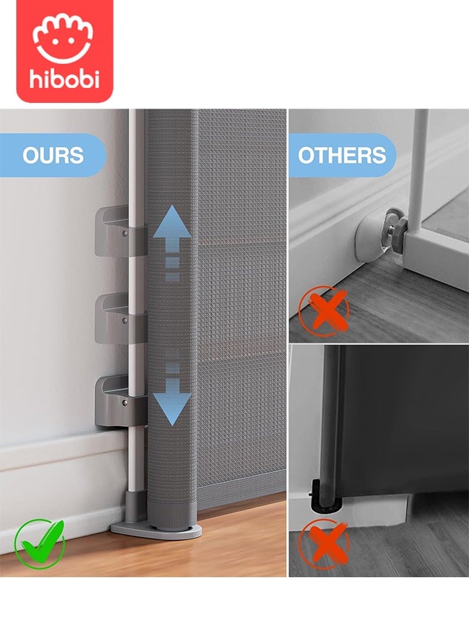 هيبوبي بوابة أمان للأطفال والحيوانات الأليفة قابلة للسحب من hibobi | ‎150x86‎ سم | بدون عارضة سفلية، لا تعثر | تشغيل بيد واحدة + قفل أمان | تركيب باللاصق أو بالمسامير | مناسبة للسلالم والممرات والشرفات والفناء - Image 4