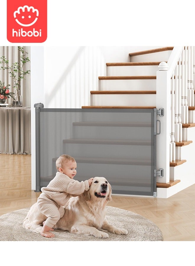 هيبوبي بوابة أمان للأطفال والحيوانات الأليفة قابلة للسحب من hibobi | ‎150x86‎ سم | بدون عارضة سفلية، لا تعثر | تشغيل بيد واحدة + قفل أمان | تركيب باللاصق أو بالمسامير | مناسبة للسلالم والممرات والشرفات والفناء - Image 1