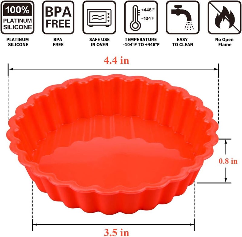 FUNBAKY Silicone Quiche Pan, Mini Pie Pan Non-stick Round Silicone Baking Molds 10 Packs - Image 4