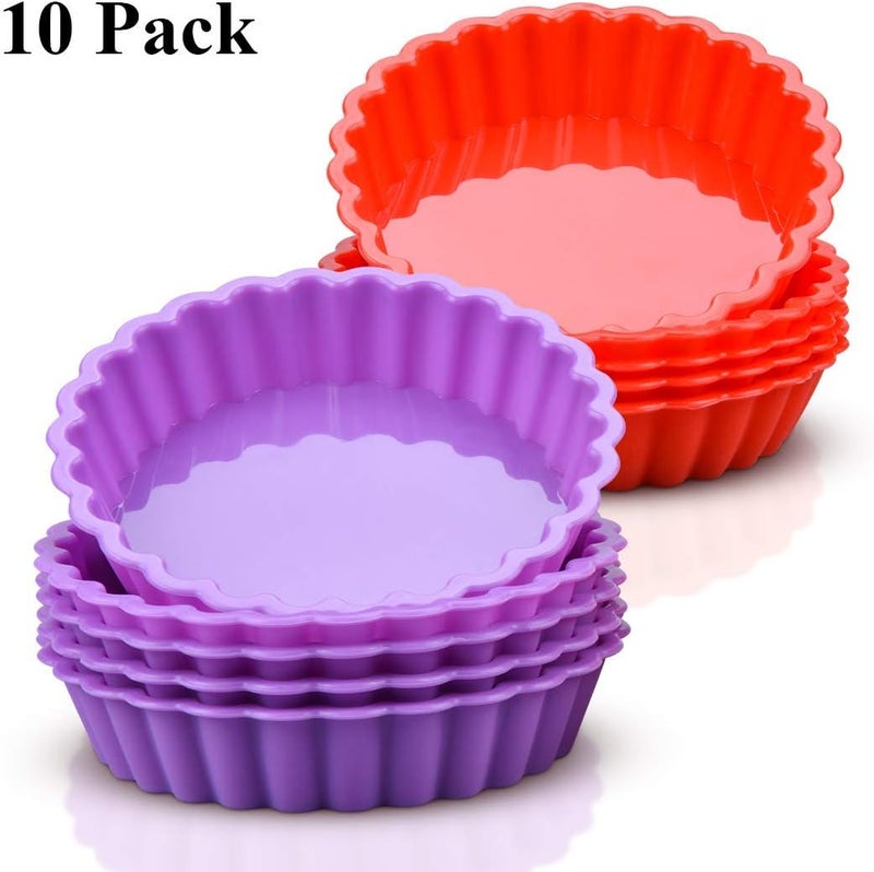 FUNBAKY Silicone Quiche Pan, Mini Pie Pan Non-stick Round Silicone Baking Molds 10 Packs - Image 2