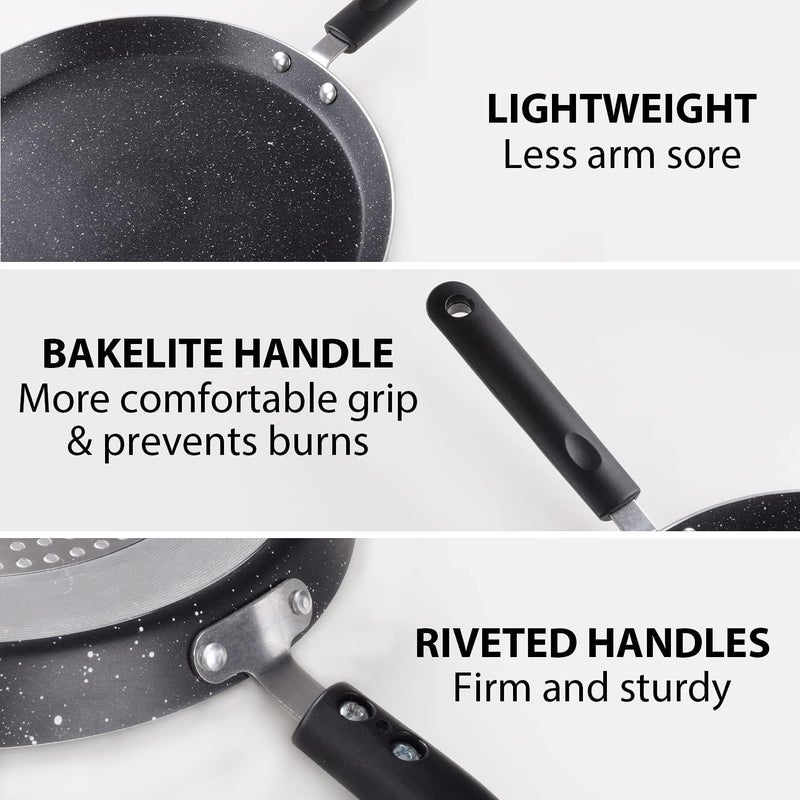 Lampostick Lampostick Nonstick Aluminum Coating Pan Flat Skillet Dosa Tawa Tortilla Pan 28cm Pancake Griddle Roti Pan PFOA Free with StayCool Handle Induction Compatible Black  - Image 4
