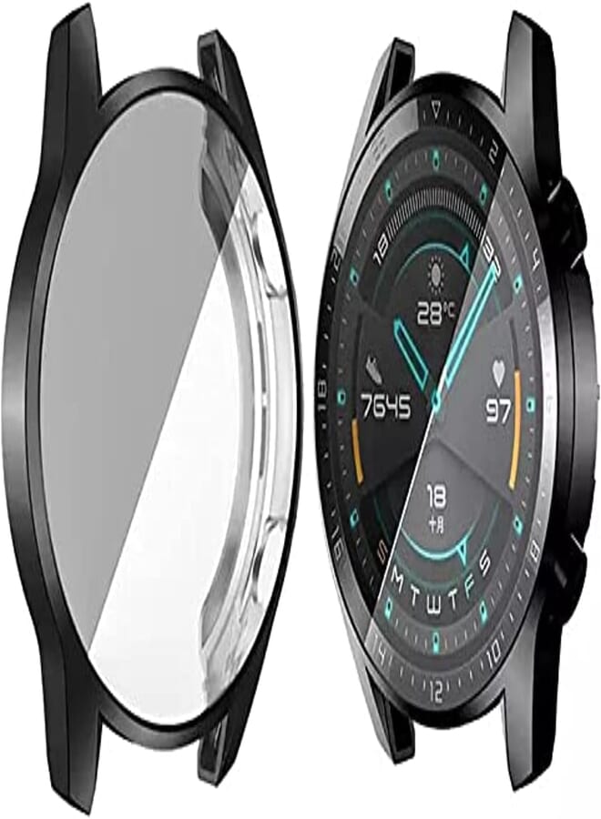 Next Store PC Case with Tempered Glass Screen Protector Compatible with Huawei Watch GT2 46mm, Black, Full and Perfect Protection, Not Compatible with Other Watch Types.