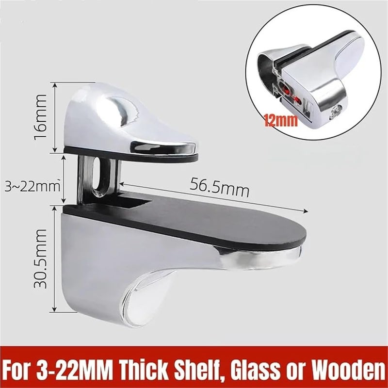 Adjustable Glass Clamp Brackets With Anti Slip Pads Silver 4pcs Shelf Support For Bathroom - Image 3