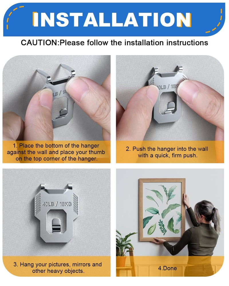LZC 20Pcs Claw Drywall Picture Hanger: Wall Hooks for Hanging Picture Mirror Photo Poster Kit - No Damage Heavy Duty Wall Hanger for Room Office Decor Easy Tool-Free Nail-Free Holds Up to 40Lbs - Image 4
