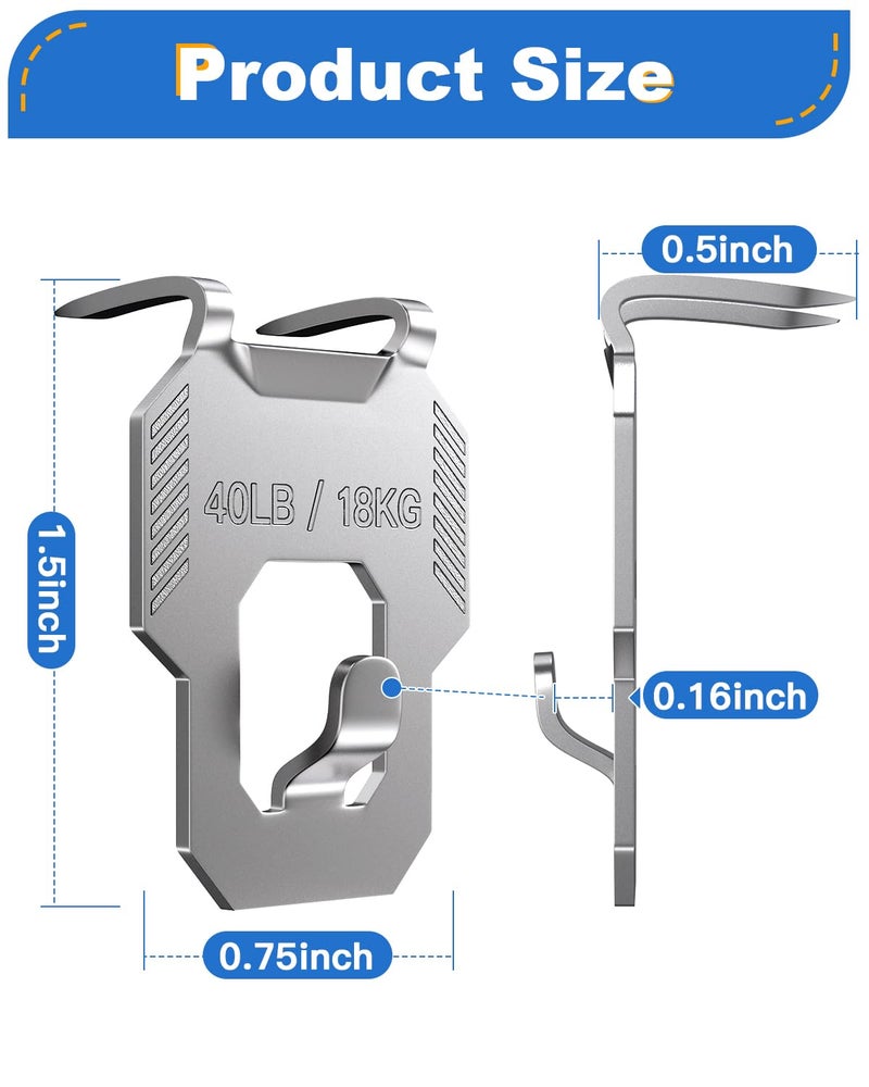 LZC 20Pcs Claw Drywall Picture Hanger: Wall Hooks for Hanging Picture Mirror Photo Poster Kit - No Damage Heavy Duty Wall Hanger for Room Office Decor Easy Tool-Free Nail-Free Holds Up to 40Lbs - Image 2