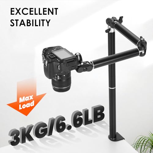 TARION Camera Desk Mount Overhead: Articulated Camera Arm Stand with Clamp 3/8'' 1/4'' Screws Adjustable Table Mount Flexible Gear Joints for DSLR, Phone, Projector TKA01-L (Upgraded Version) - Image 3