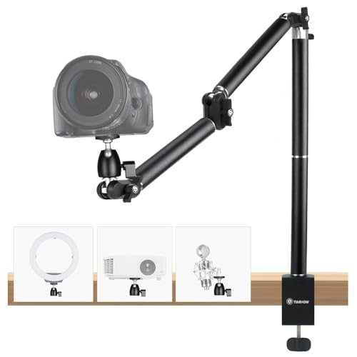 TARION Camera Desk Mount Overhead: Articulated Camera Arm Stand with Clamp 3/8'' 1/4'' Screws Adjustable Table Mount Flexible Gear Joints for DSLR, Phone, Projector TKA01-L (Upgraded Version) - Image 1