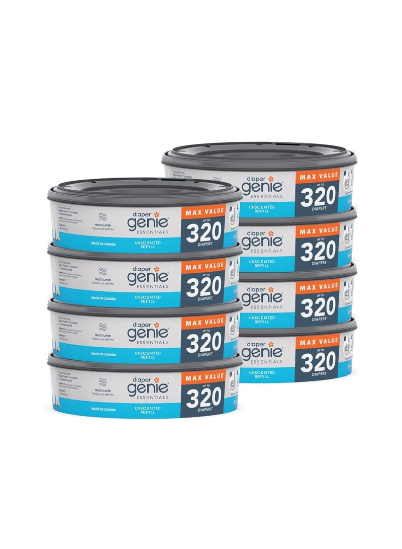 Diaper Genie Essentials Round Refill 8-Pack | Holds Up to 2560 Newborn Diapers | Features Unscented Continuous Film | Compatible with Diaper Genie Complete and Expressions Pails,8 Count (Pack of 1) - Image 3