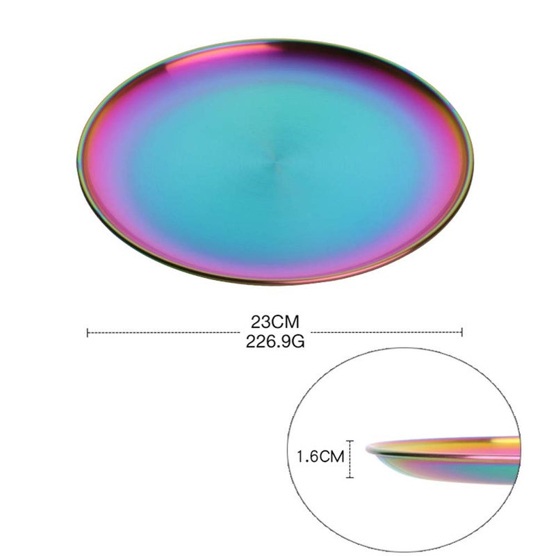 BISDARUN 4-Piece Stainless Steel Dinner Plates Dessert Salad Plates Set Indian  Mingcheng 9.1 Inch Colorful Metal Platter for Camping  Unbreakable and Reusable Dishwasher Safe (Rainbow) - Image 2