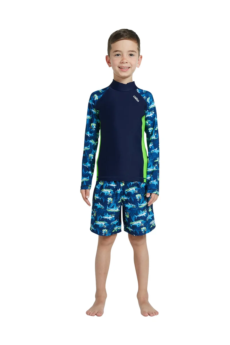 كويجا صن وير COEGA Boys Kids Rashguard Long Sleeve - Navy Sharks