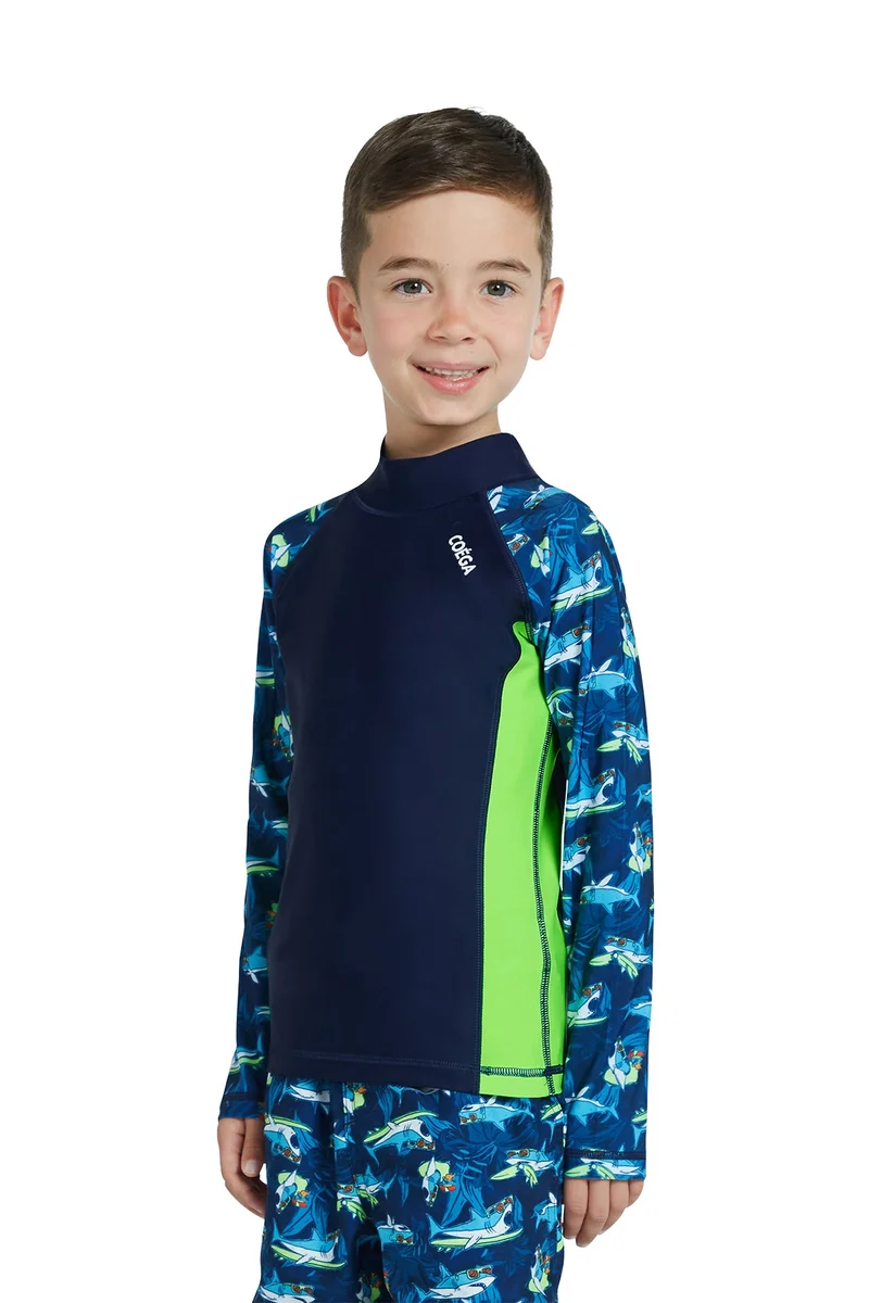 كويجا صن وير COEGA Boys Kids Rashguard Long Sleeve - Navy Sharks