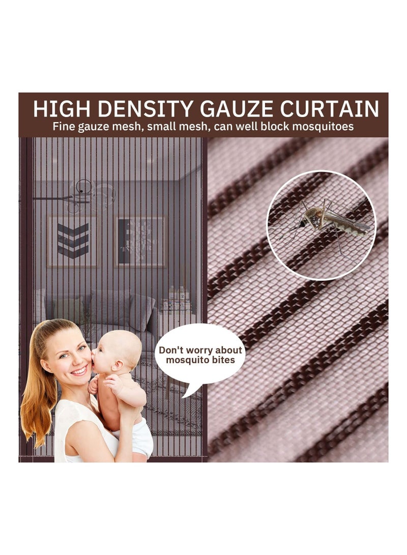 كابتن تيك Magnetic Fly Screen Door Retractable Mesh with Magnet Sliding Hands Free Net, Pet & Kid Friendly 100x210cm Brown - Image 4