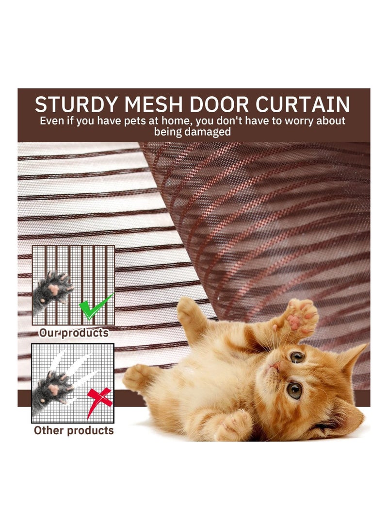 كابتن تيك Magnetic Fly Screen Door Retractable Mesh with Magnet Sliding Hands Free Net, Pet & Kid Friendly 100x210cm Brown - Image 3