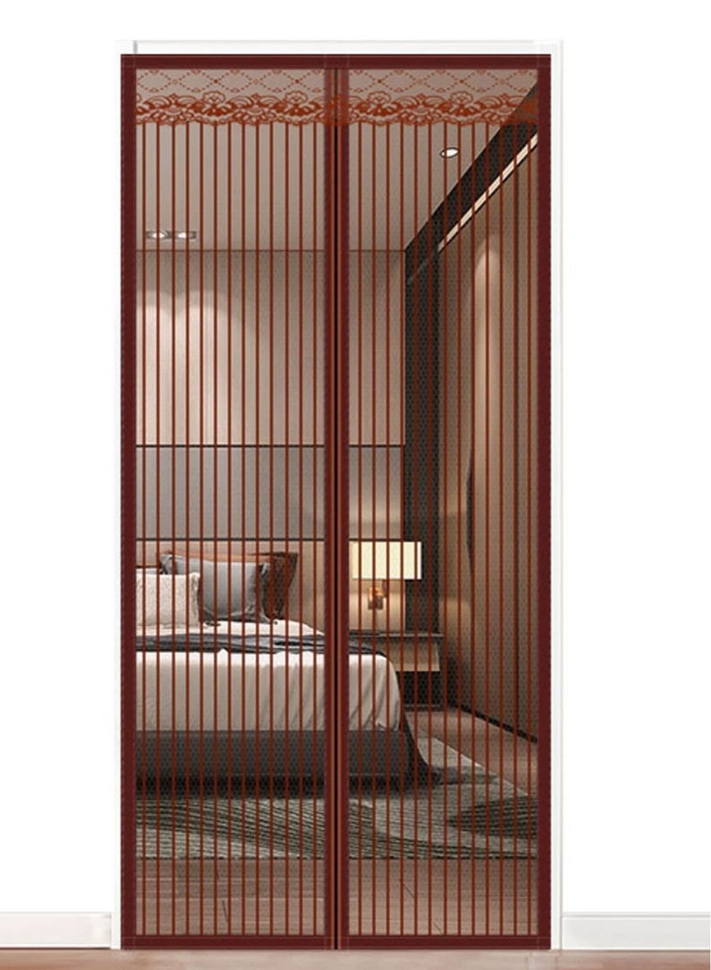 كابتن تيك Magnetic Fly Screen Door Retractable Mesh with Magnet Sliding Hands Free Net, Pet & Kid Friendly 100x210cm Brown - Image 1