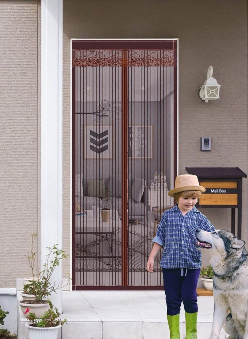 كابتن تيك Magnetic Fly Screen Door Retractable Mesh with Magnet Sliding Hands Free Net, Pet & Kid Friendly 100x210cm Brown - Image 2