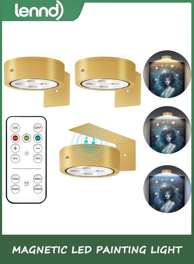 LENND 3-Pack Wireless Battery Operated Picture Lights: Each picture light is up to 80 lumens, with a high transmittance shade for a brighter overall effect. Painting light use 3 AA batteries (batteries not included) and can be used by simply replacing the batteries  - Image 1