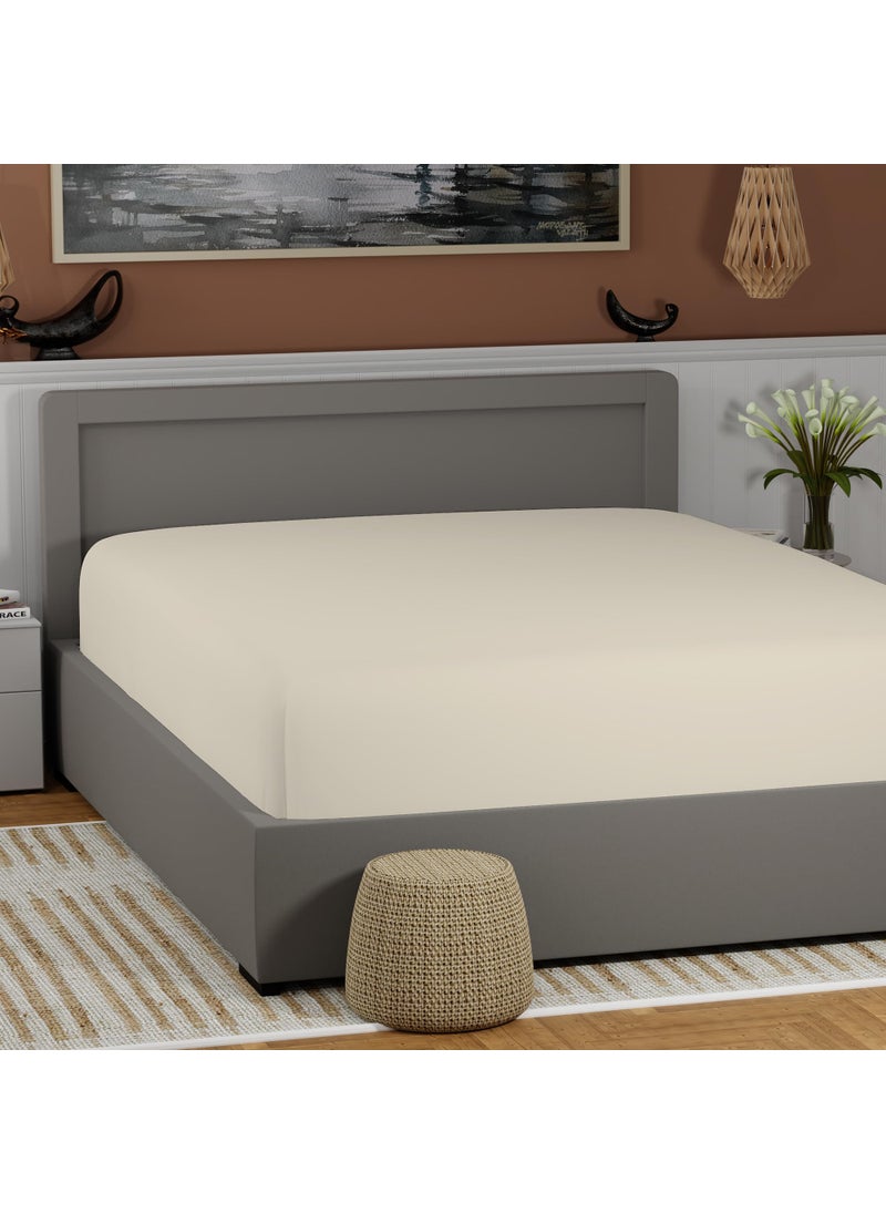 SUPREME ELEGANCE 100% Cotton Fresh Ivory King Size Fitted Sheet Only  Lightweight & Breathable Bottom Sheet  Cool & Crisp Easy Fit 17 Deep Pocket King Fitted Sheet (78 W x 80 L)  - Image 1