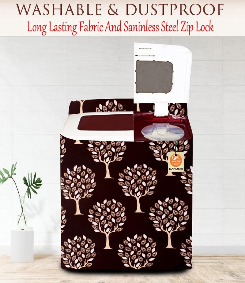 KANUSHI Industries® Washable & Dustproof Top Load Semi Automatic Washing Machine Cover (Suitable For 6 Kg, 6.5 kg, 7 kg, 7.5 kg) (VAR-WASMAC-BROWN-TREE-SEMI-01) - Image 2