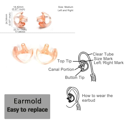 HYS 3.5mm Police Listen Only Acoustic Tube Earpiece with One Pair Medium Earmolds for Speaker Mics - Image 4