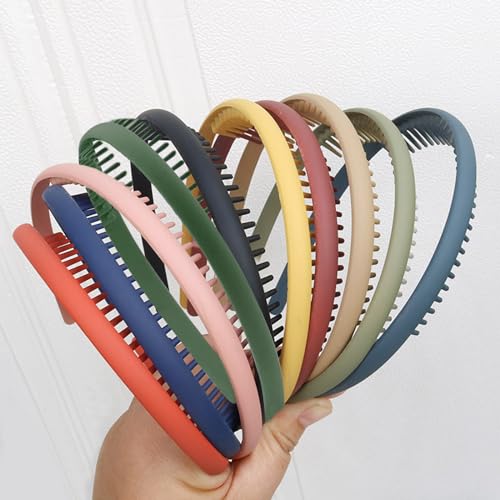 YONOY 10 PCS Thin Hair Bands with Teeth, Plastic Headbands for Girls, Non-Slip Teeth Comb Headbands - 10 Colors, Short Morandi Hair Accessories - Image 1
