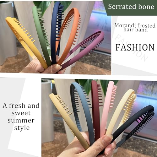 YONOY 10 PCS Thin Hair Bands with Teeth, Plastic Headbands for Girls, Non-Slip Teeth Comb Headbands - 10 Colors, Short Morandi Hair Accessories - Image 2