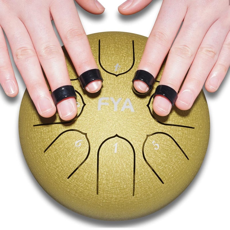 FYA 6 Inch Steel Tongue Drum 8 Notes C Major for Kids and Adults with Rubber Mallets, Finger Picks and Padded Travel Bag, Unique Gifts for Him or Her (Golden) - Image 3