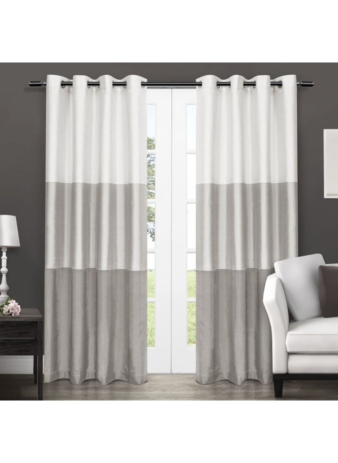 Exclusive Home Curtains - Exclusive Home Chateau Striped Faux Silk Grommet Top Curtain Panel Pair 54 x84 Dove Grey - Image 1