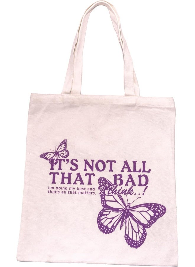 BS B&S 'IT'S NOT ALL THAT BAD' Purple Butterfly Cotton Canvas Tote Bag - Image 1