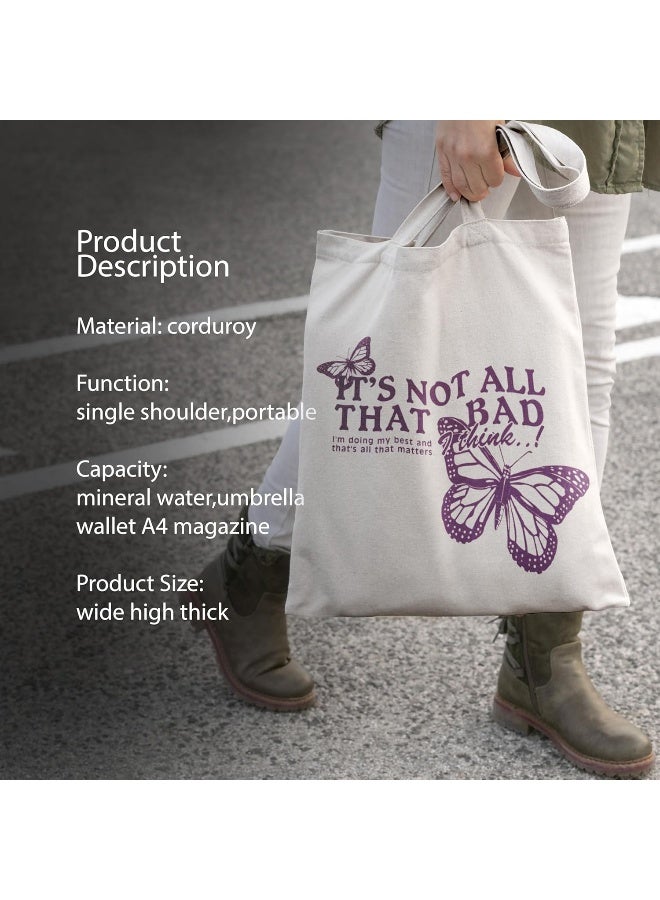 BS B&S 'IT'S NOT ALL THAT BAD' Purple Butterfly Cotton Canvas Tote Bag - Image 3