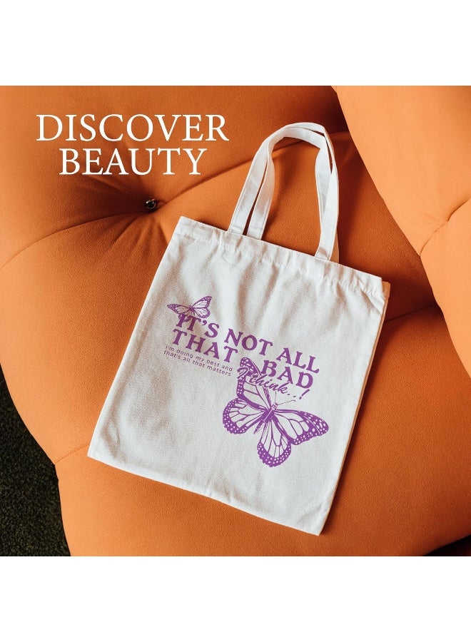 BS B&S 'IT'S NOT ALL THAT BAD' Purple Butterfly Cotton Canvas Tote Bag - Image 2
