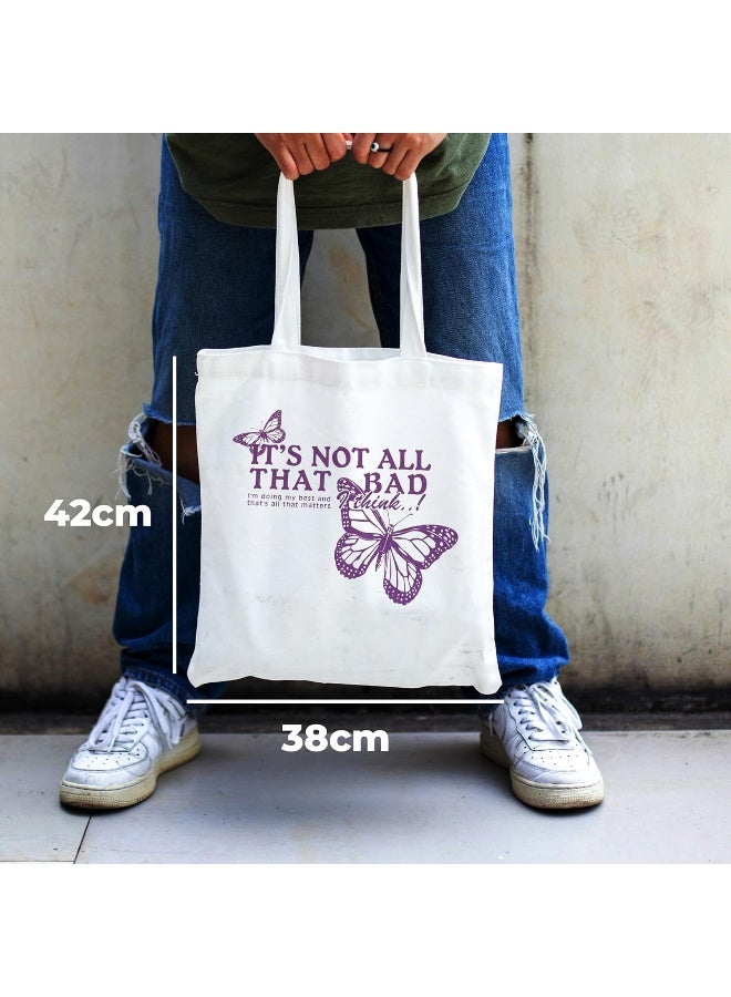 BS B&S 'IT'S NOT ALL THAT BAD' Purple Butterfly Cotton Canvas Tote Bag - Image 4
