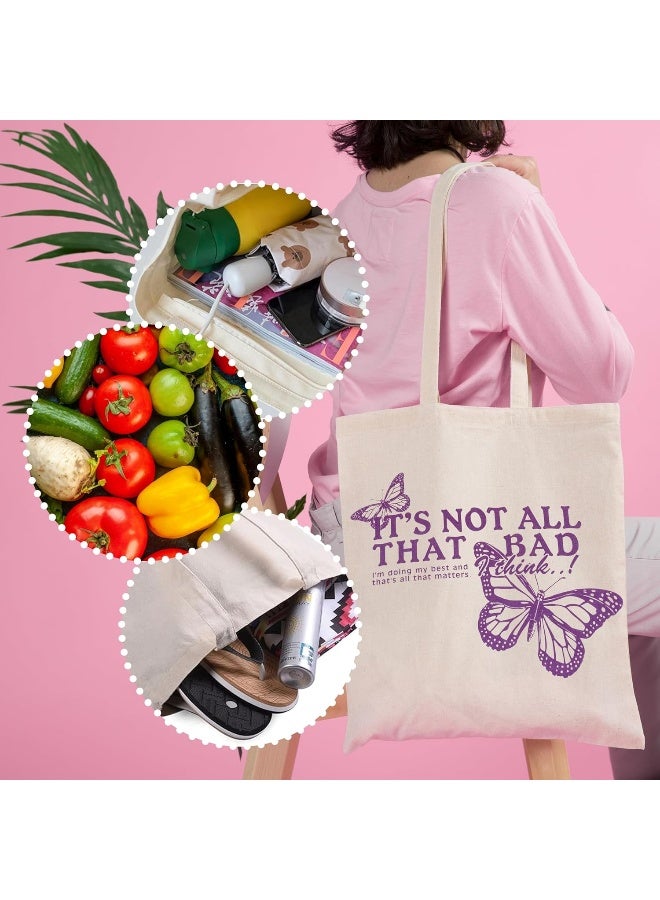 BS B&S 'IT'S NOT ALL THAT BAD' Purple Butterfly Cotton Canvas Tote Bag - Image 5