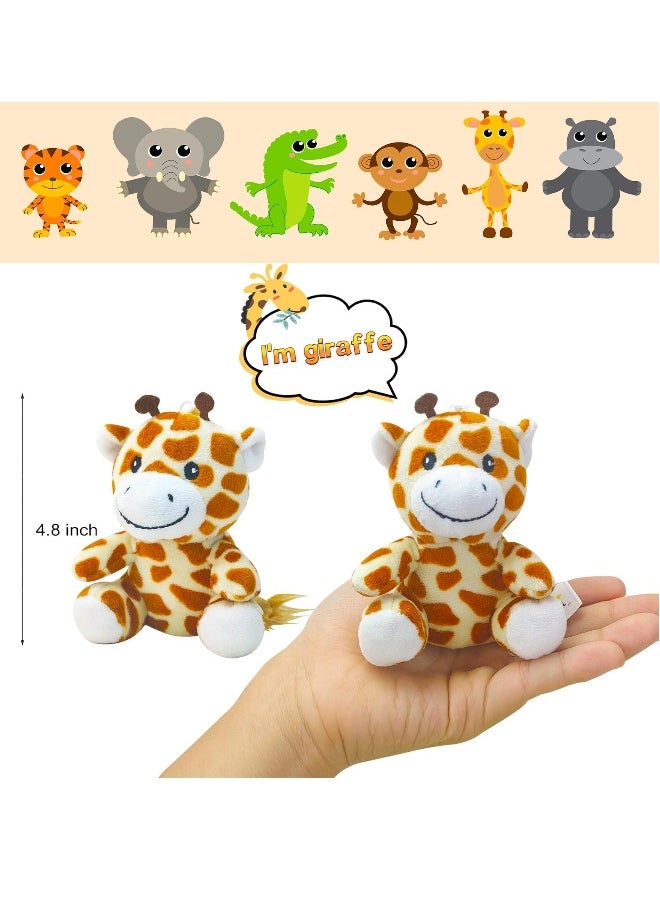 Toy 6 Piece Mini Jungle Stuffed Animals Set Lion Tiger Elephant Giraffe Leopard Monkey Soft Plush Toys for Animal and Woodland Themed Parties for Classroom Prizes and Gift for Boys and Girls  - Image 2