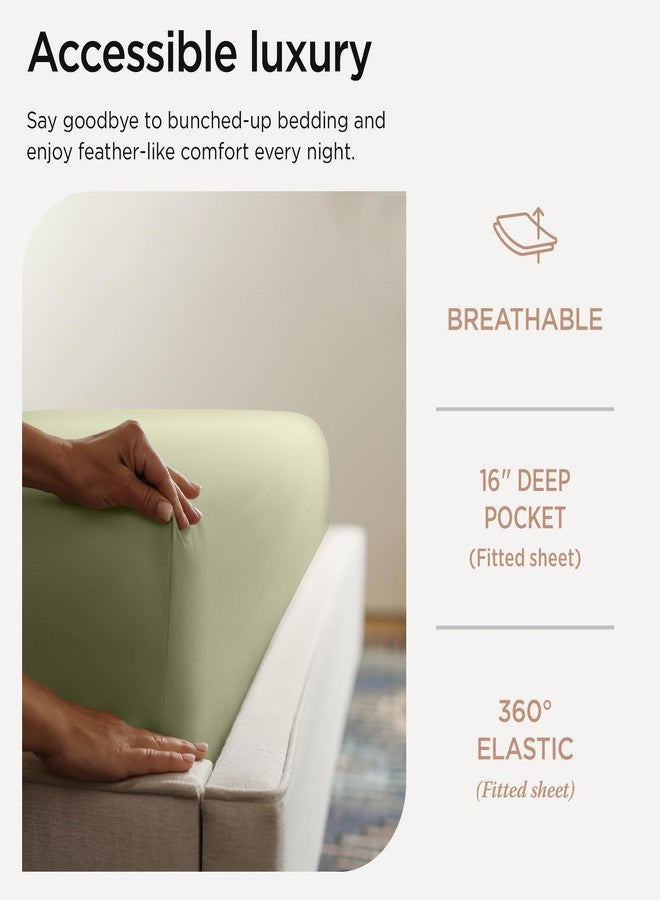 Threadmill طقم ملاءات قطنية مصرية فاخرة من ثريدميل، مقاس كوين | ملاءات قطنية مصرية معتمدة 100% لسرير كوين | طقم ملاءات سرير كوين بجيوب عميقة ومقاس مريح | طقم مفروشات ساتان ناعم وبارد | أخضر زيتوني - Image 5